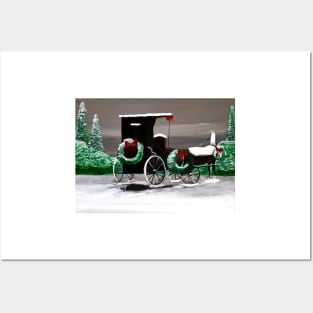 Horse and cart christmas painting Posters and Art